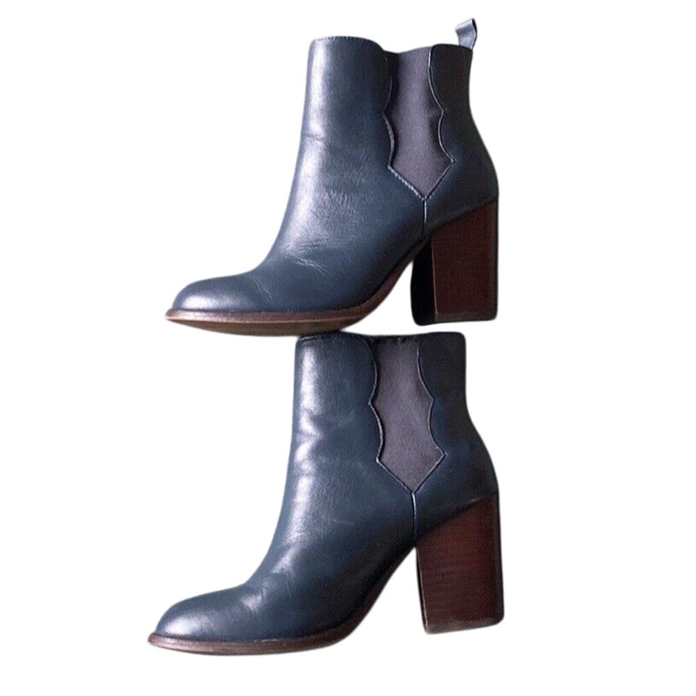Anthropologie Splendid Magnolia Chelsea Ankle Boots $178 Blue With Brown Heel 6 - Picture 5 of 7
